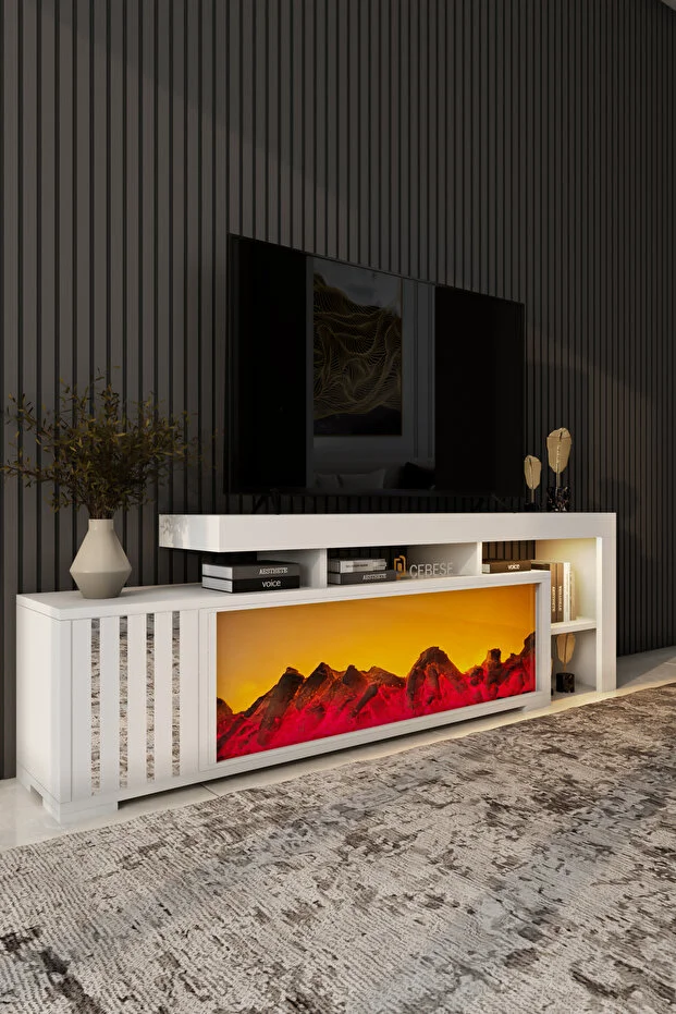 Dekoratif Yapay Şömine Ve Tv Ünitesi 160 Cm X 52 Cm ,kumandalı, Bluetooth Ses